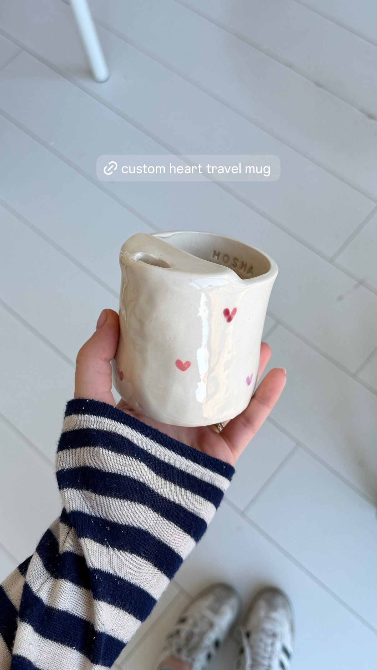 The custom heart travel mug