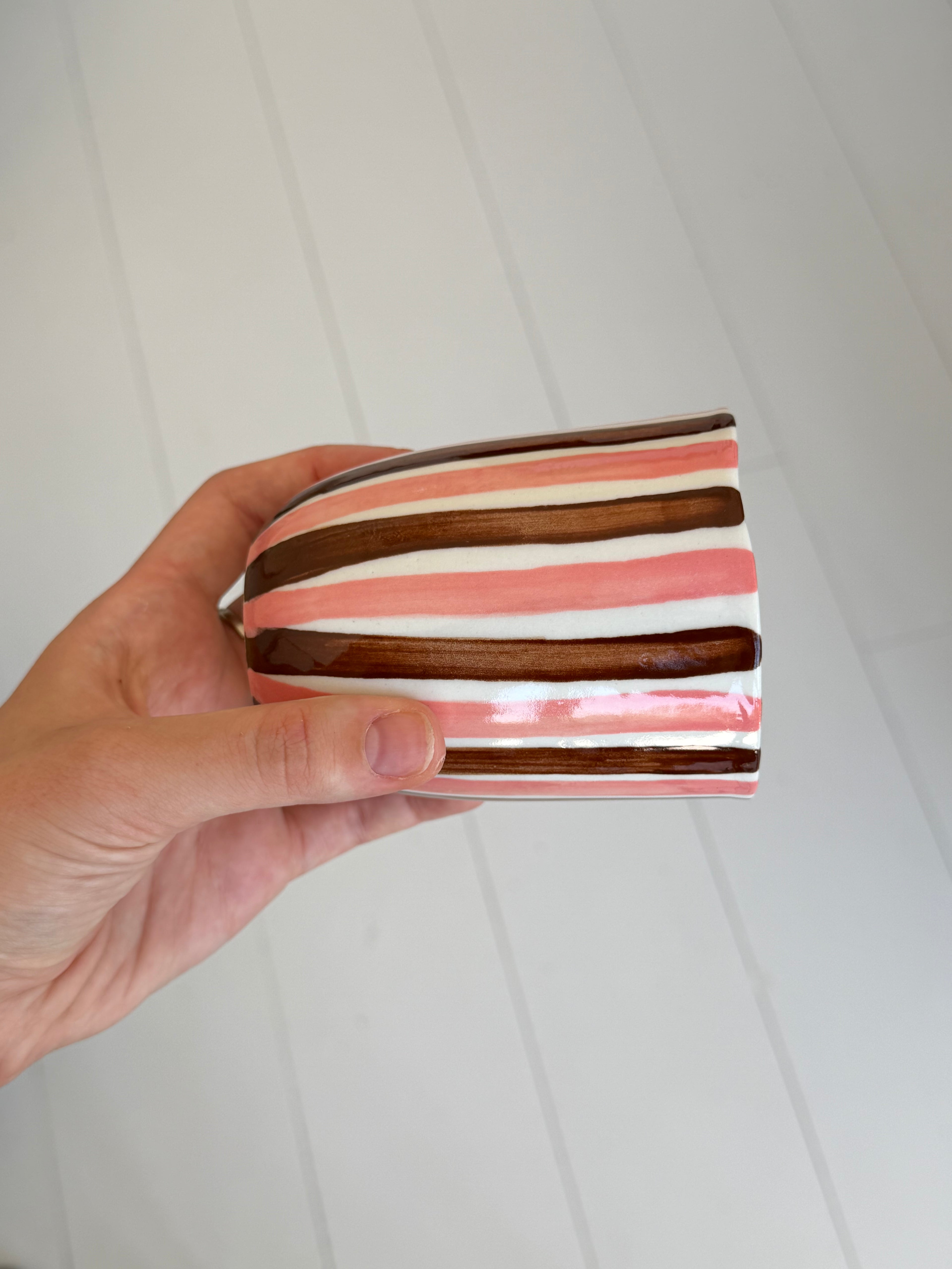 Pink and brown stripes mug - second sale