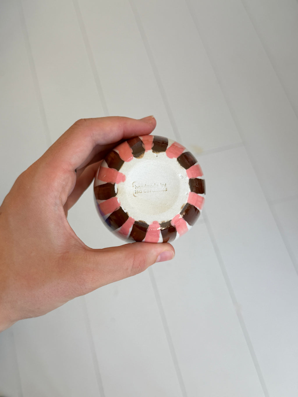 Pink and brown stripes mug - second sale