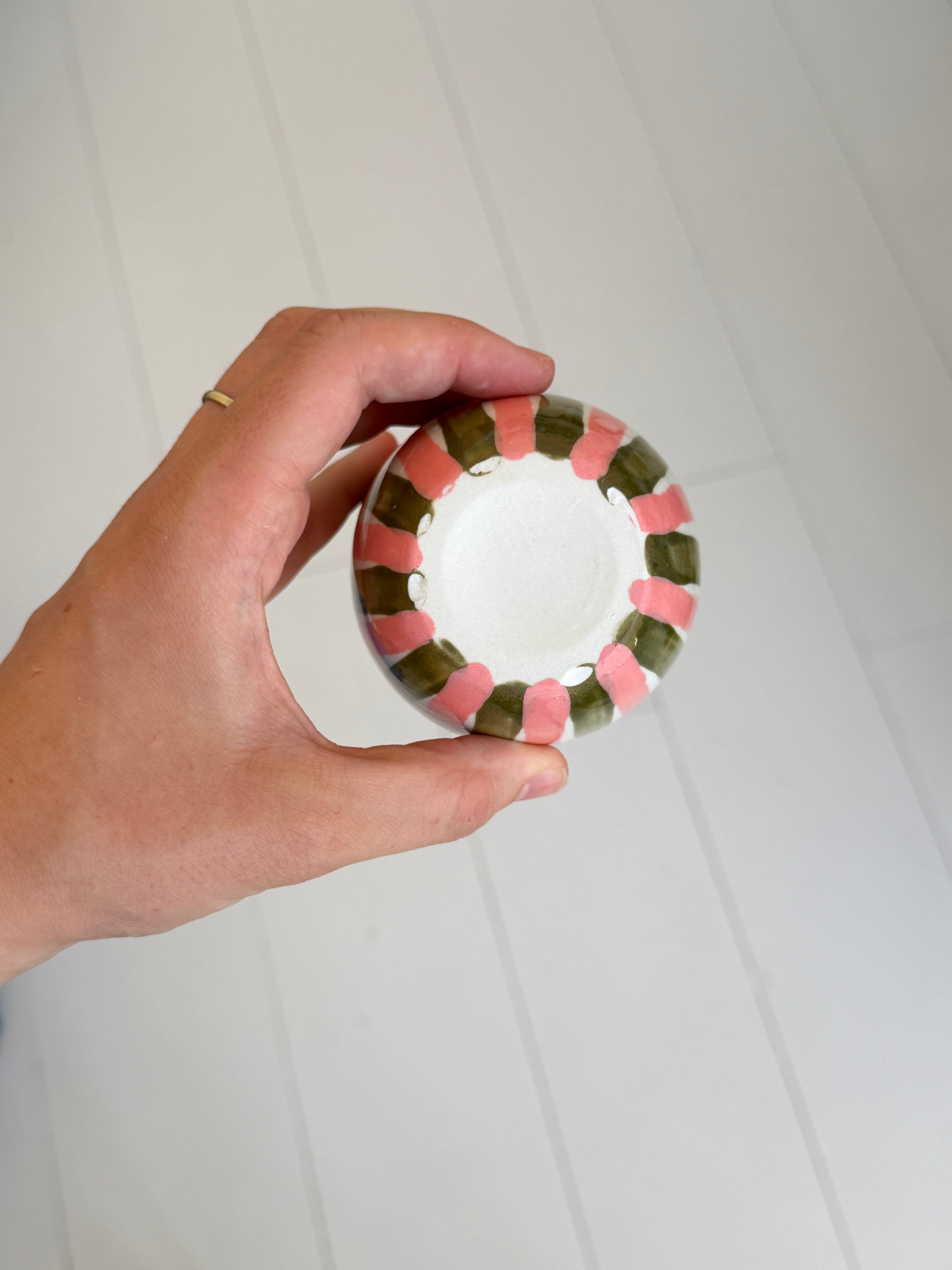 Pink and green stripes mug - second sale